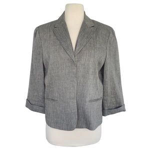 Tahari Linen Blend Gray Jacket 14 Office Work Business Casual Career Workwear